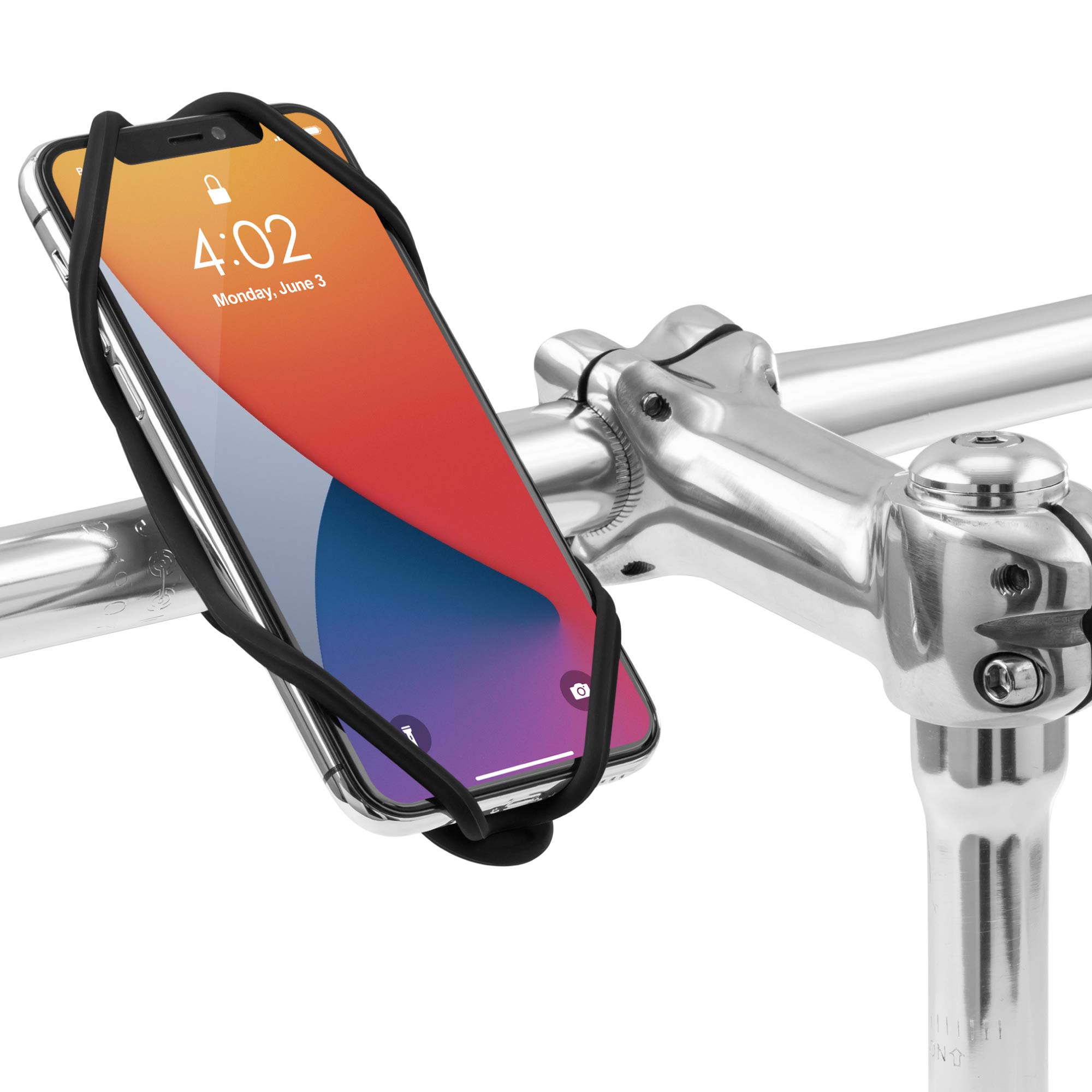 BONE Bike Tie 4, Bike Cell Phone Mount for Handlebar, Scratch-Free Silicone Holder with Anti-Slip Design, Universal Cycling Phone Holder Compatible with Most Smartphones (Black - Handlebar)