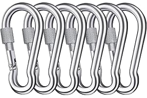 SpotDoo Carabiner Clips Heavy Duty - 6 Pack 304 Stainless Steel Spring Snap Hook for Outdoor Camping, Hiking, Swing, Hammock, Gym