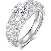 JEYHLOPX Moissanite Engagement Ring For Women 18 K White Gold Plated S925 Sterling Silver Round Cut Moissanite Solitaire Ring Travel Engagement Promise Ring For Women
