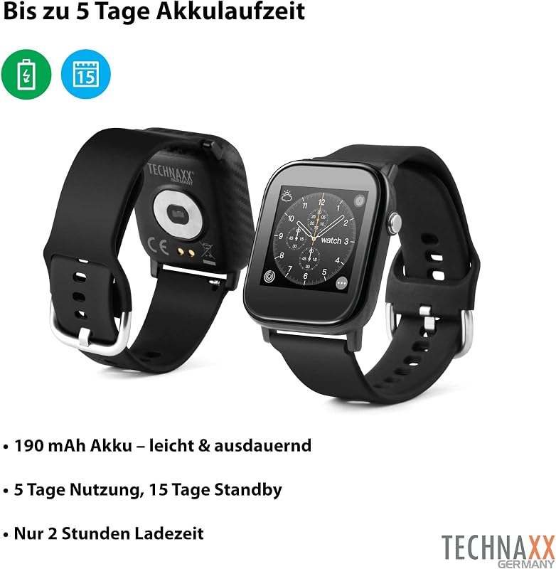 Smartwatch mit Temperatur- & Herzfrequenzmesser – 1,4" Farbdisplay – Fitness Tracker mit Schritte, Distanz, Kalorien, Schlaf, Sportmodi, Benachrichtigungen, Anti-Lost, 5 Tage Akku - TX-SW6HR