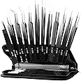Antonki 12 Pack Precision Tweezers Set, Point and Slant Metal Tweezer Kits for Craft, Soldering, Jewelry, Ingrown Hair, Eyelash Extension, Eyebrow - with Case