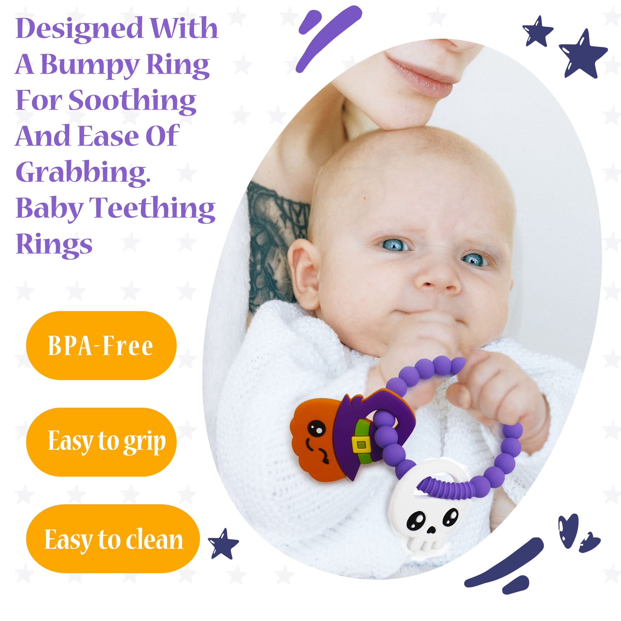Big Spinach Pumpkin Teether Cute Ghouls Ring Teething Toy and Blind Box Silicone Baby Teether Toy,Girl or Boy Halloween Teether,Nightmare Before Christmas Gifts (2PC)