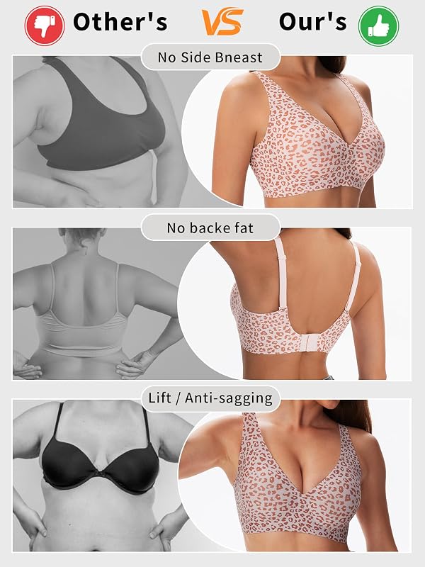 Reggiseno Senza Ferretto Push Up – Reggiseno Donna Imbottito Senza Cuciture, Reggiseno Comodo, Bralette Donna, Jelly Bras, Leopardo Rosa — foto 4 di 6