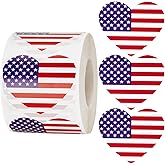 Anwyll American Flag Heart Stickers - 500Pcs 1.5Inch USA Patriotic Seals Labels Stickers Self Adhesive 4th of July Sticker Memorial Day Sticker for Independence Day Kids Reward Envelope Seal Card