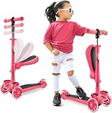 Hurtle 3-Wheel Try Scooter for Kids Ages 2-12 with Flip Seat Foldable LED