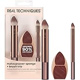 Real Techniques Makeupsaver Blending Sponge + Makeup Brushes Trio | Less makeup waste with a makeup sponge and makeup brush set, concealer brush, sloped heads and multi-angled