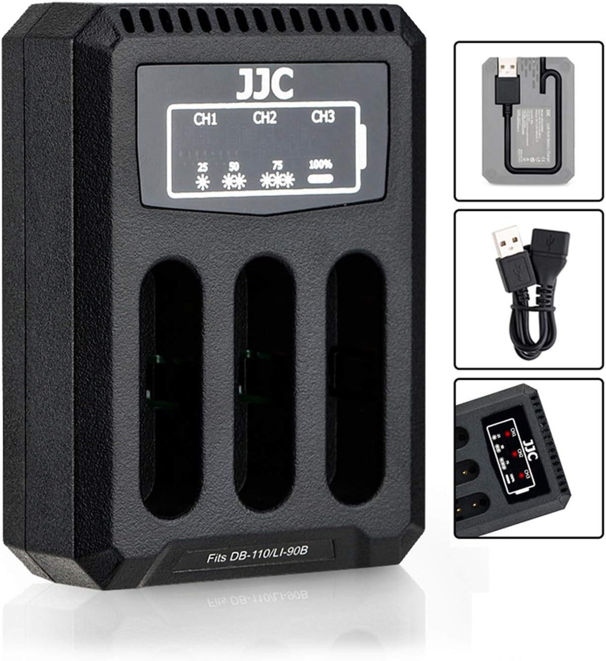 JJC USB Triple Camera Battery Charger Adapter for Ricoh DB-110 Battery on GRIII for Olympus LI-90B Battery Camera Battery Chargers