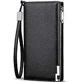 Huztencor Long Wallets for Men Leather RFID Blocking Bifold Wallet with Zipper