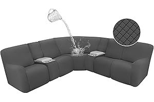 ALIECOM 100% Waterproof Sectional Recliner Couch Covers L Shape Sofa Cover Stretch 9-Piece Corner Couch Cover for Reclining Sectional Slipcover Furniture Protector (5 Seat and 2 Console, Dark Gray)