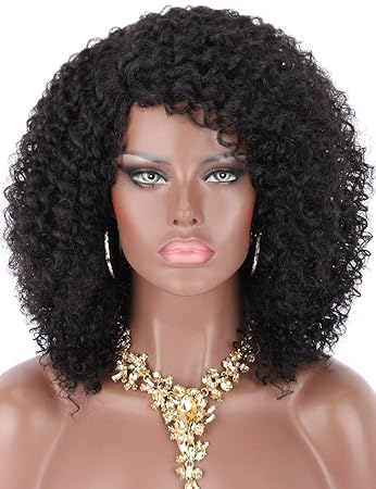 Amazon Com Kalyss Black Curly Synthetic Hair Wig Afro Kinky