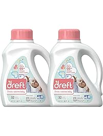 Dreft Stage 2: Active Hypoallergenic Liquid Baby Laundry Detergent for Baby, Newborn, or Infant, 50 Ounces(32 Loads), 2 Count (Packaging May Vary)