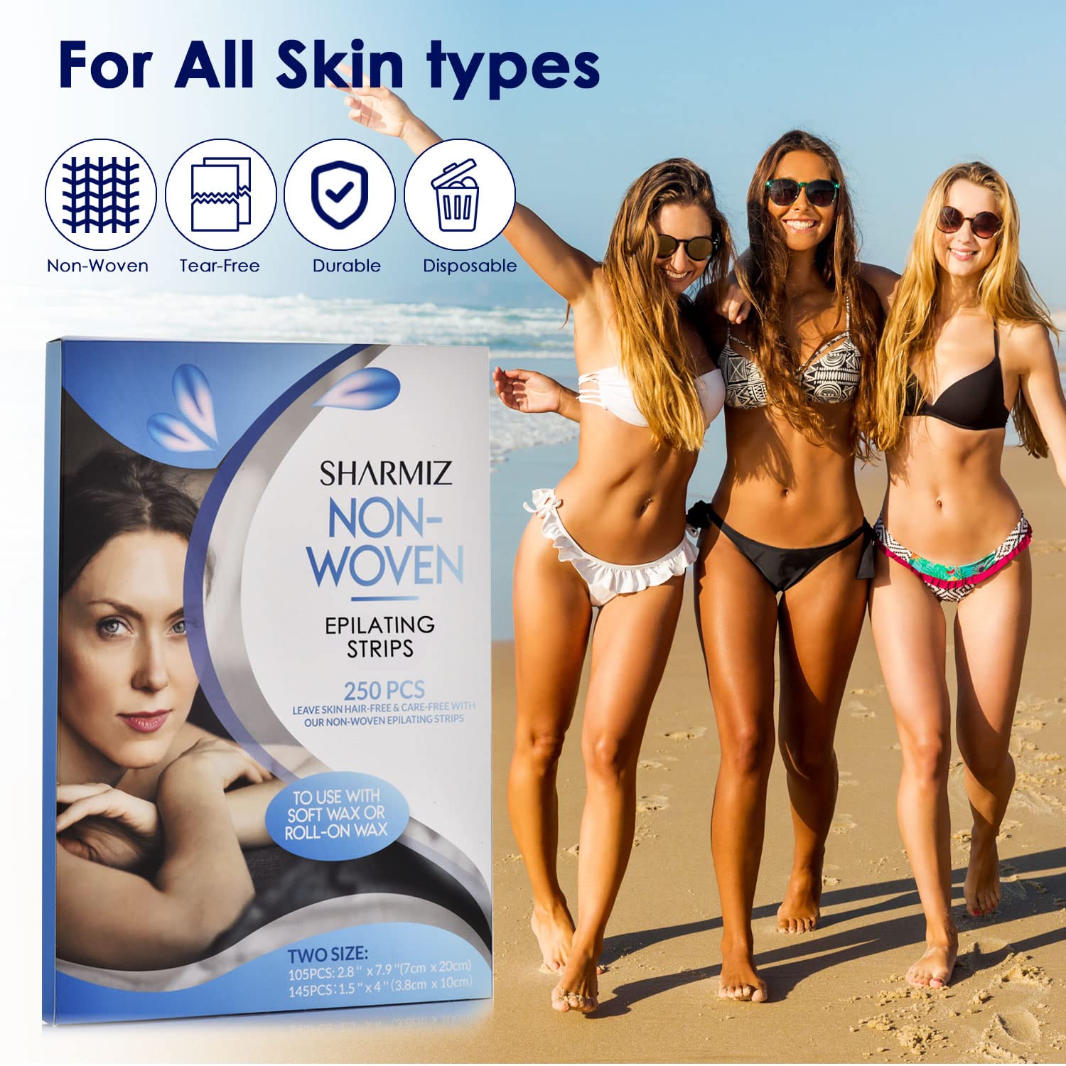 Wax Strips 250 Pieces, Body and Facial Waxing Strips for Hair Removal, Waxing for Face and Body
