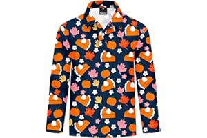 Remimi Kids Thanksgiving Print Polo Shirt Christmas Long Sleeve Collared Shirts 5-14 Years