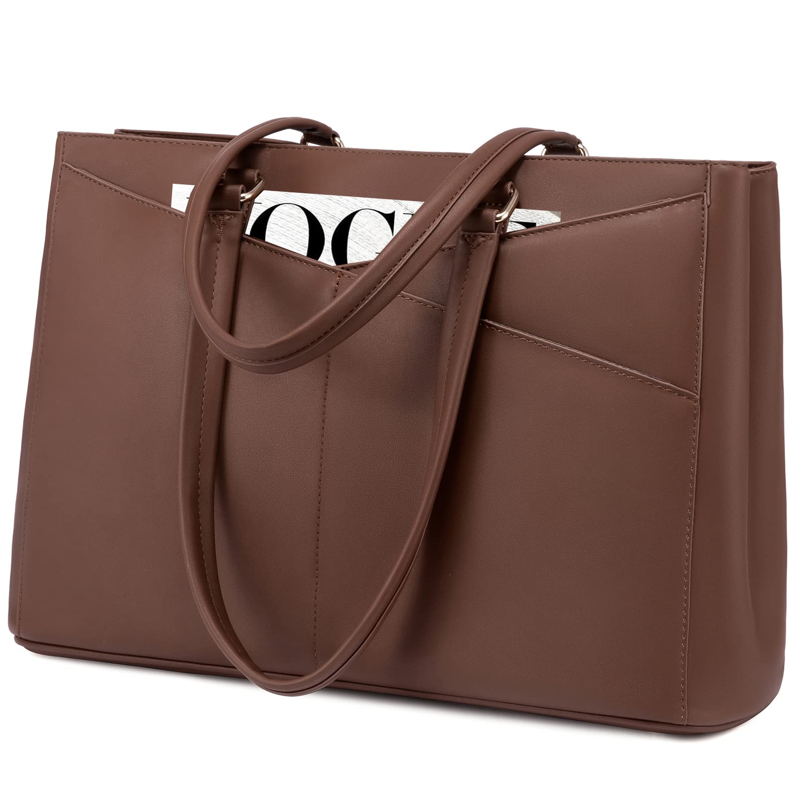 Photo 1 of LOVEVOOK Laptop Bag for Women 15.6 Inch Tote Bags Waterproof Leather Briefcase Computer Women Business Office Work Bag,Dark Brown