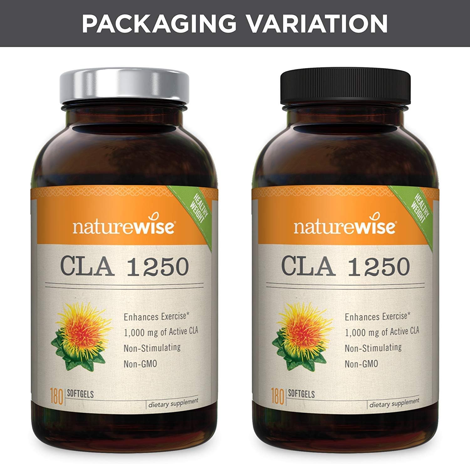 NatureWise CLA 1250 Natural Weight Loss Exercise Enhancement (2 Month Supply), Increase Lean Muscle Mass, Non-Stimulating, Non-GMO, Gluten-Free, & 100% Safflower Oil (Packaging May Vary) [180 Count]: Health & Personal Care