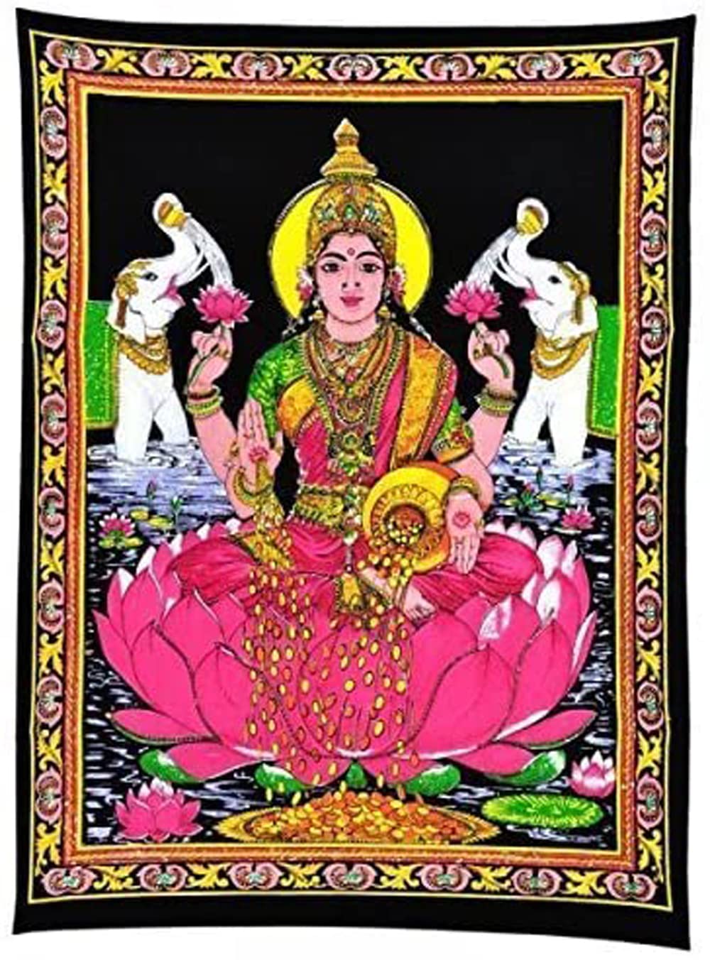 FIKIMOS Cotton Wall Hanging 40" X 30" Poster Size Home Decor (Laxmi-g)
