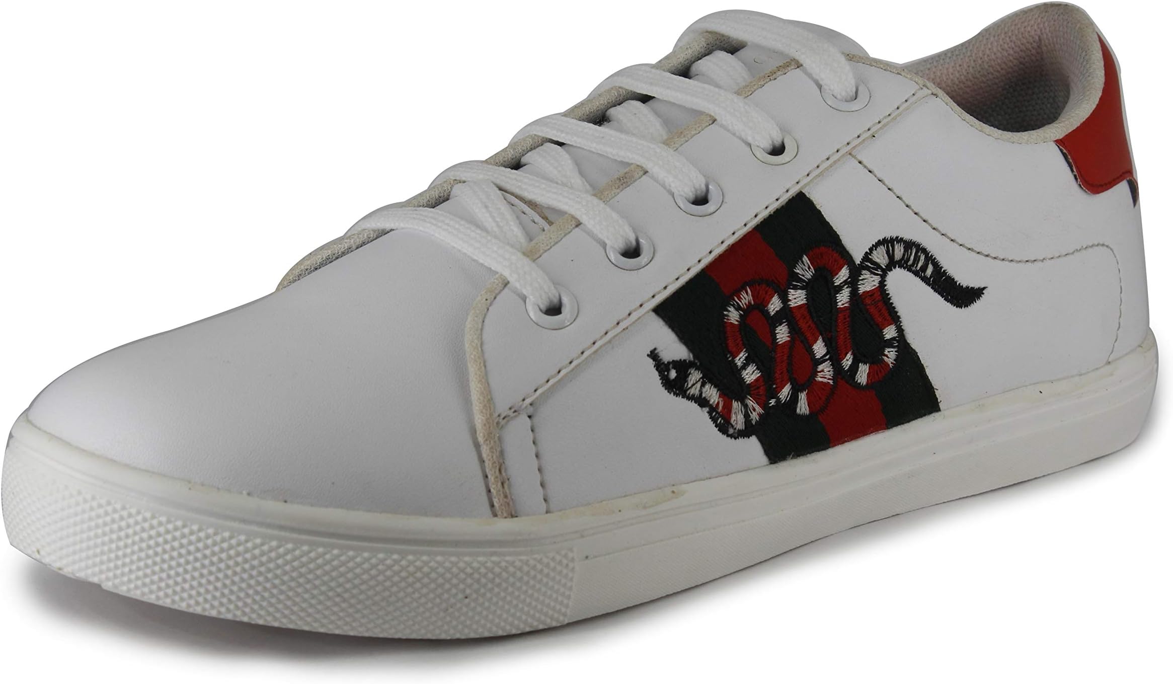 by LeatherKraft Men's White Snake Sneakers