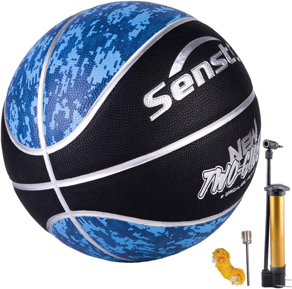 Senston Outdoor/Indoor Basketball SIZE 7 with Pump, PU Leather Game