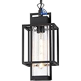 Osimir Outdoor Pendant Light Fixture, 16" Dusk to Dawn Exterior Chandelier Porch Hanging Light with Bubble Glass, Moder Black
