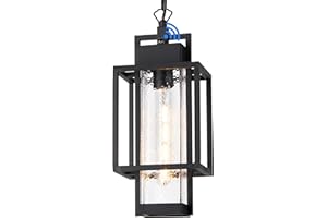 Osimir Outdoor Pendant Light Fixture, 16" Dusk to Dawn Exterior Chandelier Porch Hanging Light with Bubble Glass, Moder Black Outside Hanging Lantern for Porch Gazebo, OS-KY1005