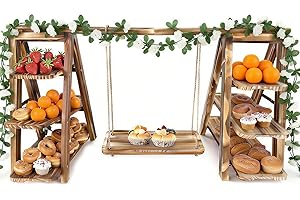 Tindisonka Acacia Wood Cupcake Stand with Swing – 3-Tier Rustic Dessert Table Display Set & Tiered Serving Tray for Wedding, 
