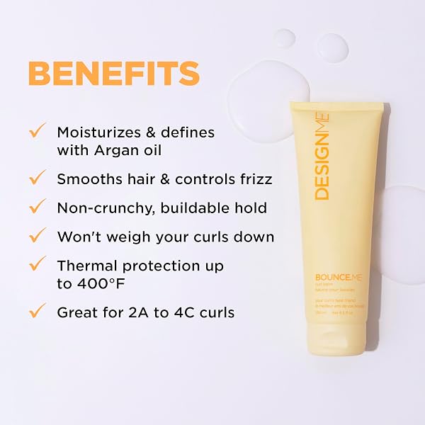 DESIGN.ME BOUNCE.ME CURL BALM AND CREAM FOR CURLY HAIR WITH NOURISHING ARGAN OIL | WAVE, COIL, AND CURL DEFINING CREAM | SULFATE FREE AND PARABEN FREE (8.5 FL OZ)
