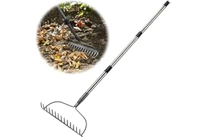 FEBLOMST Rake for Leaves, Garden Bow Rake for Lawns Heavy Duty, 5 ft Back-Saving Long Handle, 14 Metal Tines, Yard Gardening Tools for Loosen Soil, Clear Gravel Grass Rock, Level Mulch