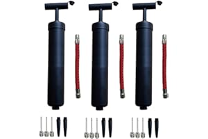 AppleRound Ball Pump Kit, Hand Air Pump with Flexible Extension Hose, Needle Nose Nozzles and Tapered Nozzles for Basketball, Football, Volleyball, Ballon, Soccer and Other Sports Ball, Pack of 3