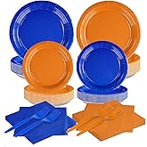 200 Pcs Orange and Blue Birthday Party Supplies Blue and Orange Plates and Napkins Tableware Sets Dart War Party Decorations for Boys Baby Shower Fiesta Congrats Graduation Favors Serves 50