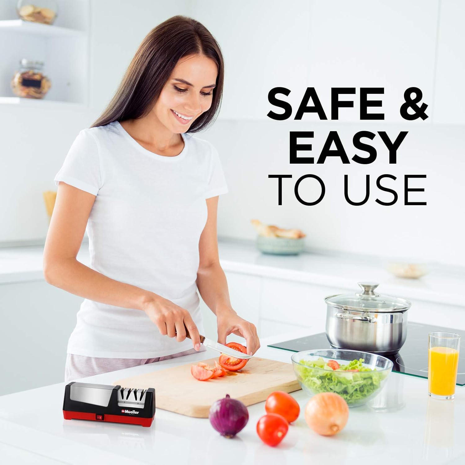 Mueller Professional Electric Knife Sharpener for Straight Knives Diamond Abrasives, Quickly Sharpening, Repair/Restore/Polish Blades: Kitchen & Dining