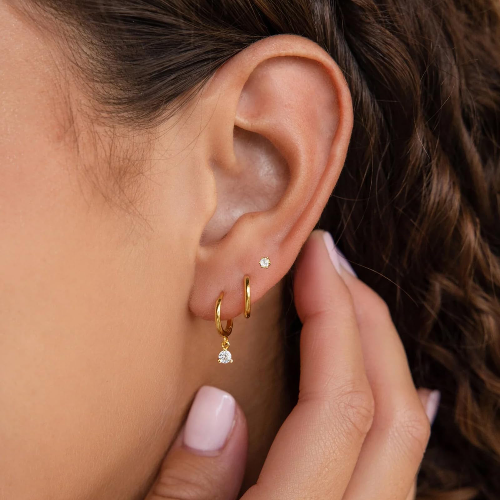 Gold Earrings Set for Women, 14K Gold Plated Stud and Cartilage Earring Sets for Multiple Piercing, Hypoallergenic Stackable Small Gold Huggie Hoop Earrings for Women Jewelry