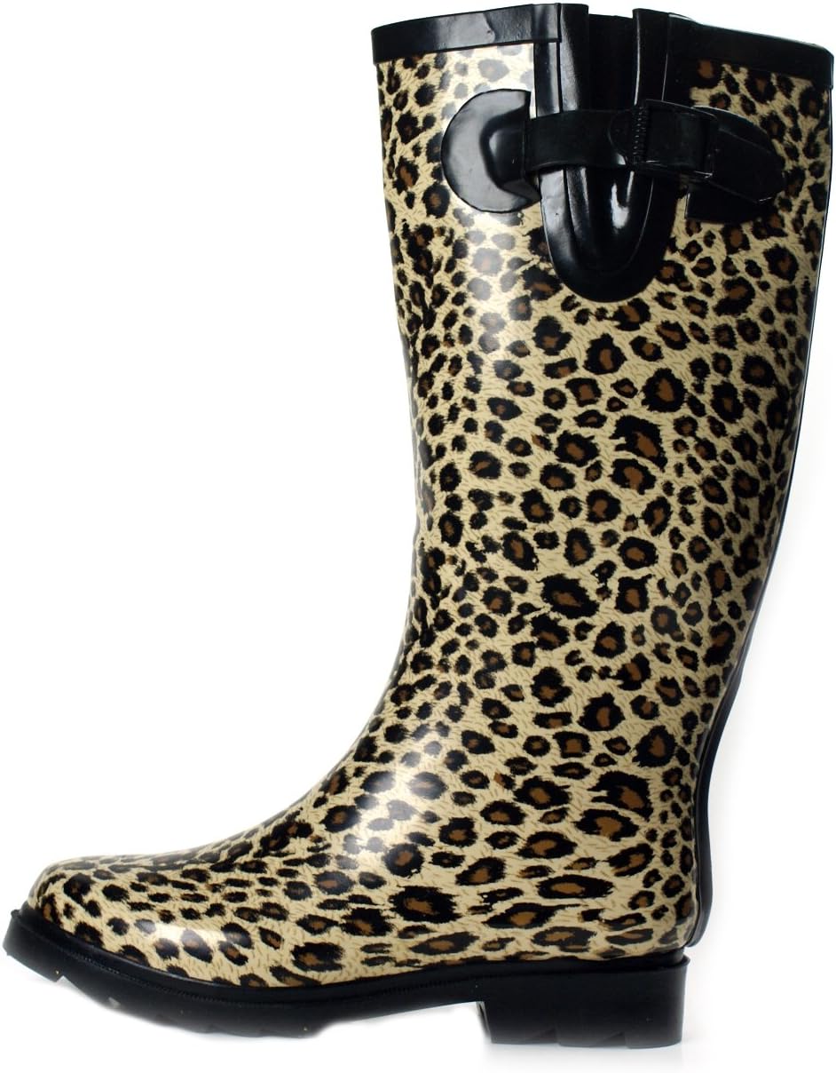 Own Shoe Womens Mid Calf Leopard Print Rain Boots Wellies