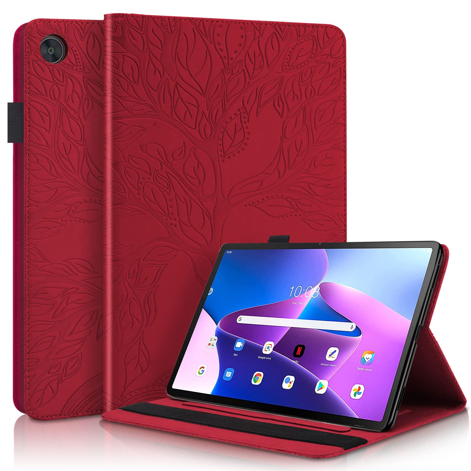 Succtopy Case Lenovo Tab M10 3rd Gen 10.1 Inch 2022,Folio Flip PU Leather Cover with Pen Holder Lenovo Tab M10 3rd Gen 10,1 2022,Protective Tablet Case with Stand Function TB-328FU/TB-328XU,Red