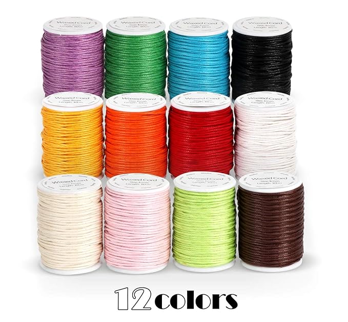Lemonfilter 12 Rollen Gewachste Baumwollschnur Wachsband Baumwollkordel 10m Ø 1mm für Schmuckherstellung DIY Handwerk Machen
