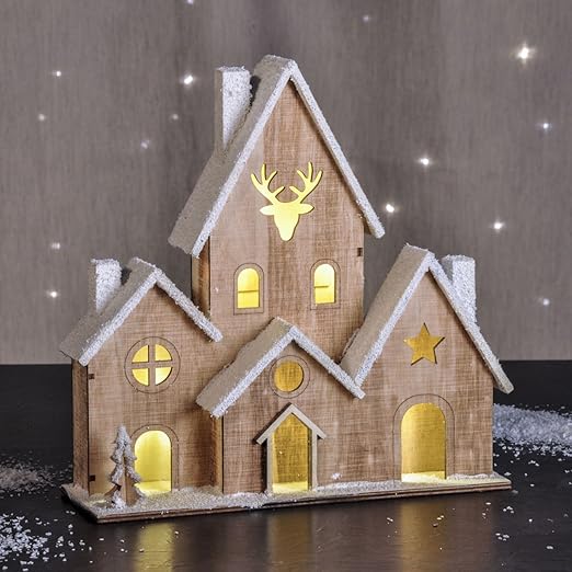 Led Holz Haus Beleuchtet Tischdeko Mit 6 Lichtern Weihnachtsdeko Fensterdeko Amazon De Beleuchtung