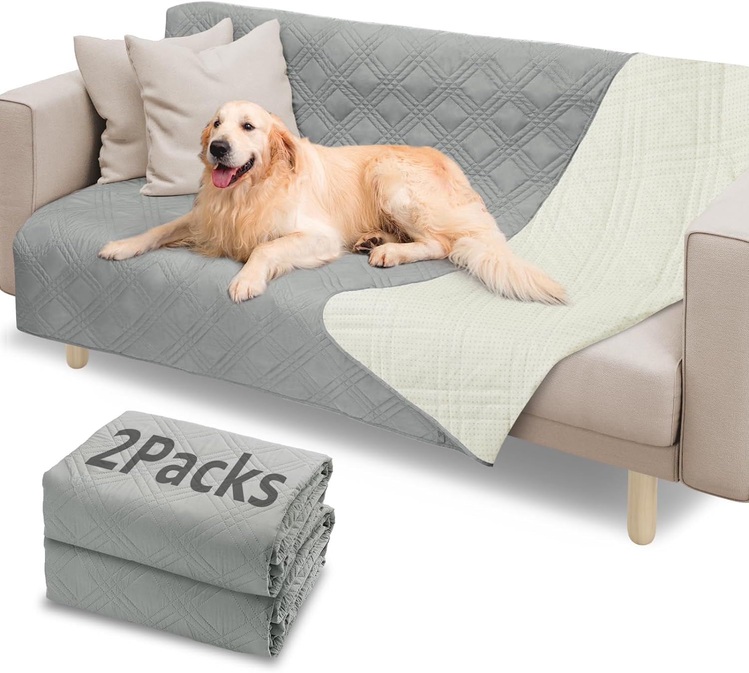 Waterproof Dog Blanket, Anti-Slip Bed Couch Covers for Dogs, 2 Pack Soft Pet Blankets to Protect Furniture Sofa Car for Puppy Cat Kids (137×208cm, Grey)