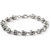 HAQUIL Stainless Steel Skull Bead Linked Strand Bracelet for Men and Women, Gothic Punk Rock Biker Skull Jewelry Gift
