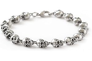 HAQUIL Stainless Steel Skull Bead Linked Strand Bracelet for Men and Women, Gothic Punk Rock Biker Skull Jewelry Gift