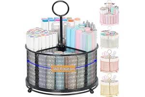 Spacrea Pencil Holder for Desk - 360°Degree Rotating Pen Organizer, Desk Organizer with 4 Compartments, Pen Holder for Desk, For School, Classroom, Office, Art Supplies(Black)