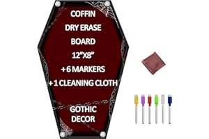 MATIHAY Coffin Dry Erase Board, Acrylic Chalkboard Magnetic Whiteboard for Fridge, Mini Letter Board Gothic Easter Gifts, with 6 Colors Markers (Burgundy, 12"x8")