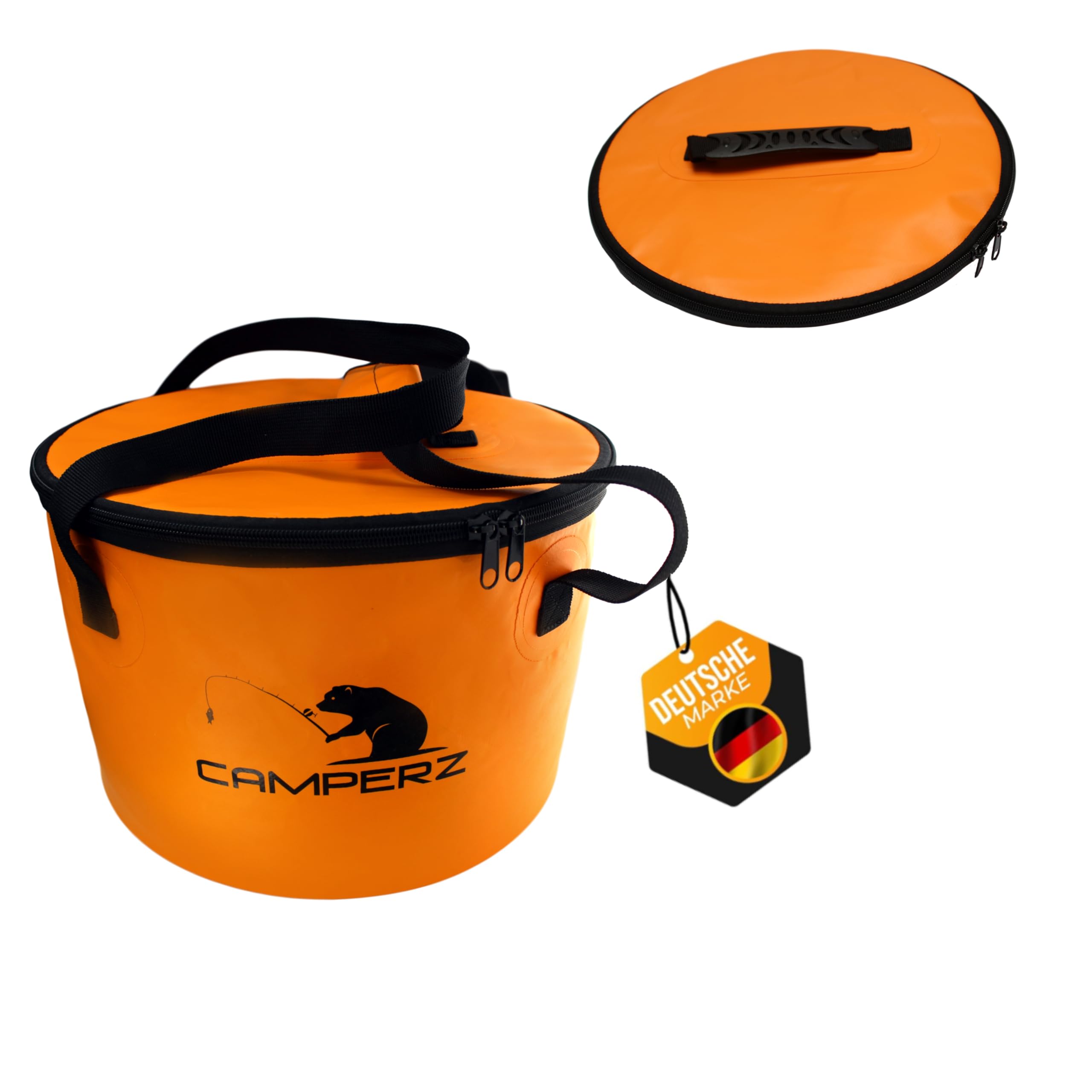 CAMPERZ Foldable Bucket, Folding Bowl for Fishing, Gardening, Folding Bucket, Water Bucket, Fishing Bucket with Lid and Zip (Orange)