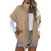 SHEWIN Quilted Jackets For Women 2025 Casual Lightweight Short Sleeve Zip Up Warm Vests