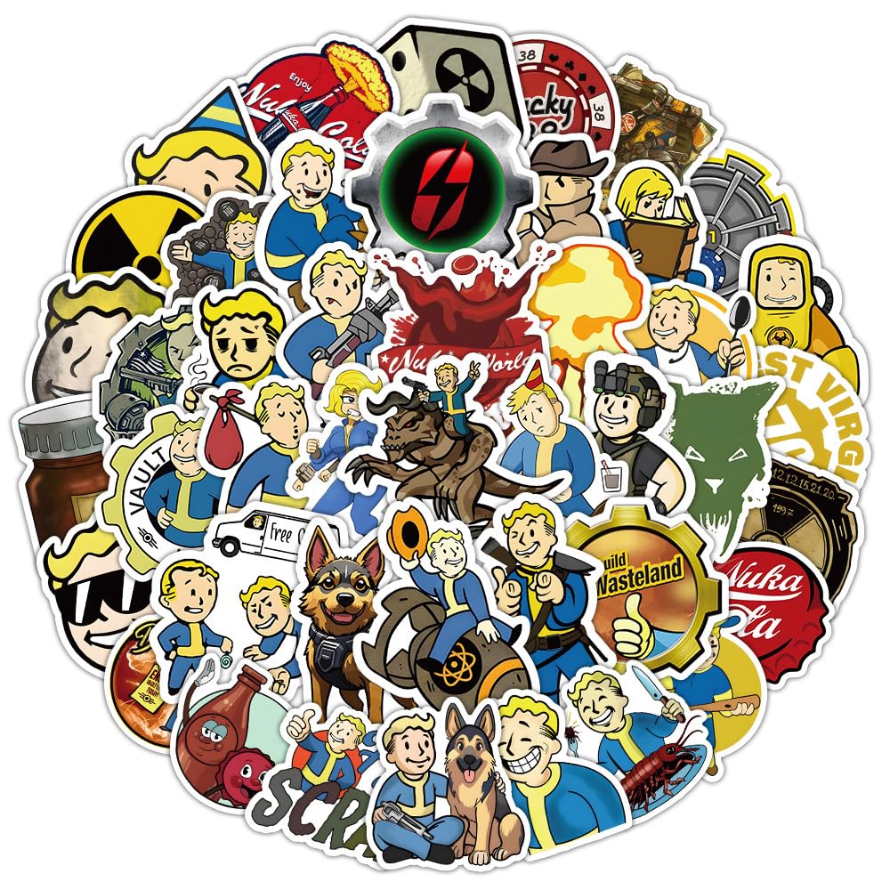 50Pcs Fall_Out Stickers, Cute Cool Game Stickers, Vinyl Waterproof Graffiti Decals for Skateboard Laptop Journal Travel Cases, Kids Teens