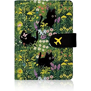 INXENG Passport Holder for Travel - Black Cat Passports Cover Wallet Case for Travel, PU Leather, RFID Blocking Passport Hold