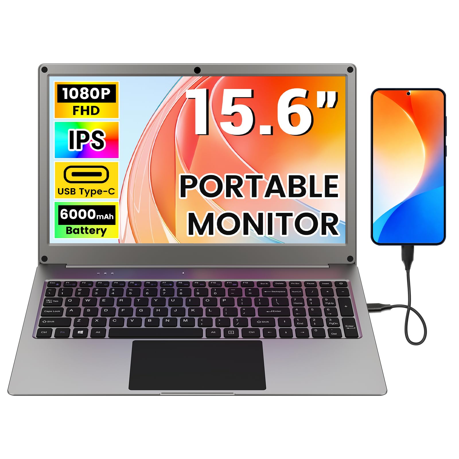 Photo 1 of GrowCube Portable Monitor with Keyboard, 15.6 Inch Lapdock Display with 6000mah Built-in Battery,CrowView Note 1080P FHD USB C Monitors Compatible with RPi5, PC, Phone, Mac, Game Console