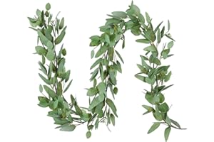 DearHouse 5.5ft Seeded Eucalyptus Garland, Artificial Vines Faux Eucalyptus Leaves Table Garland Artificial Greenery Wedding Backdrop Arch Wall Decor