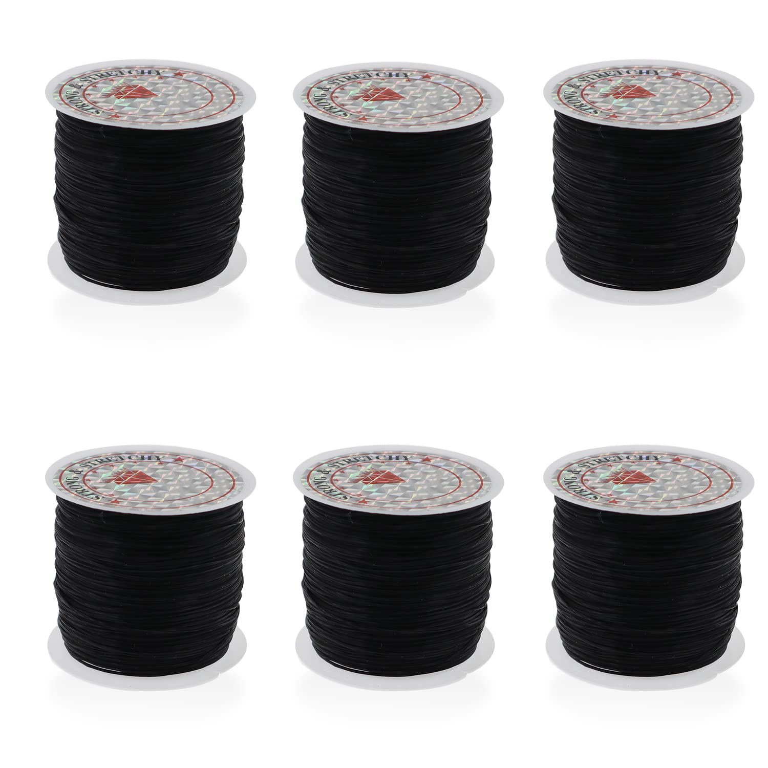 6 Rolls 0.8mm Flat Elastic Cord for Jewelry Making, 60m/65yard Elastic String for Bracelet, Stretchy Bead Cord, Stretch Thread Beading Cord for Necklace Beading Crafts, Black