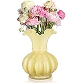 Joeyan Handmade Yellow Glass Flower Vase,7.9" Vintage Decorative Urn Vase for Centrepieces Bouquet Wedding,Colored Thickened Pedestal Vase Decorations for Rustic Home Living Room Office Farmhouse