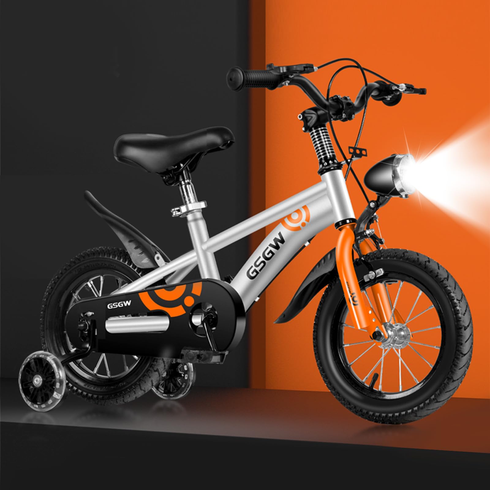 View 1 of *** FOR PARTS/ MISSING ASSEMBLY PIECES*** JWPEHOE Kids Bike for Boys Girls, 12 14 Inch Bike with Training Wheels, Bicycle for Kids with Headlamp, Bike for Kids with Handbrake Sturdy Frame Adjustable Seat, Children Bicycle for Beginner Riders