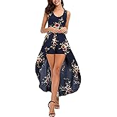Kormei Womens Sleeveless Scoop Neck Floral Rayon Party Split Maxi Romper Dress